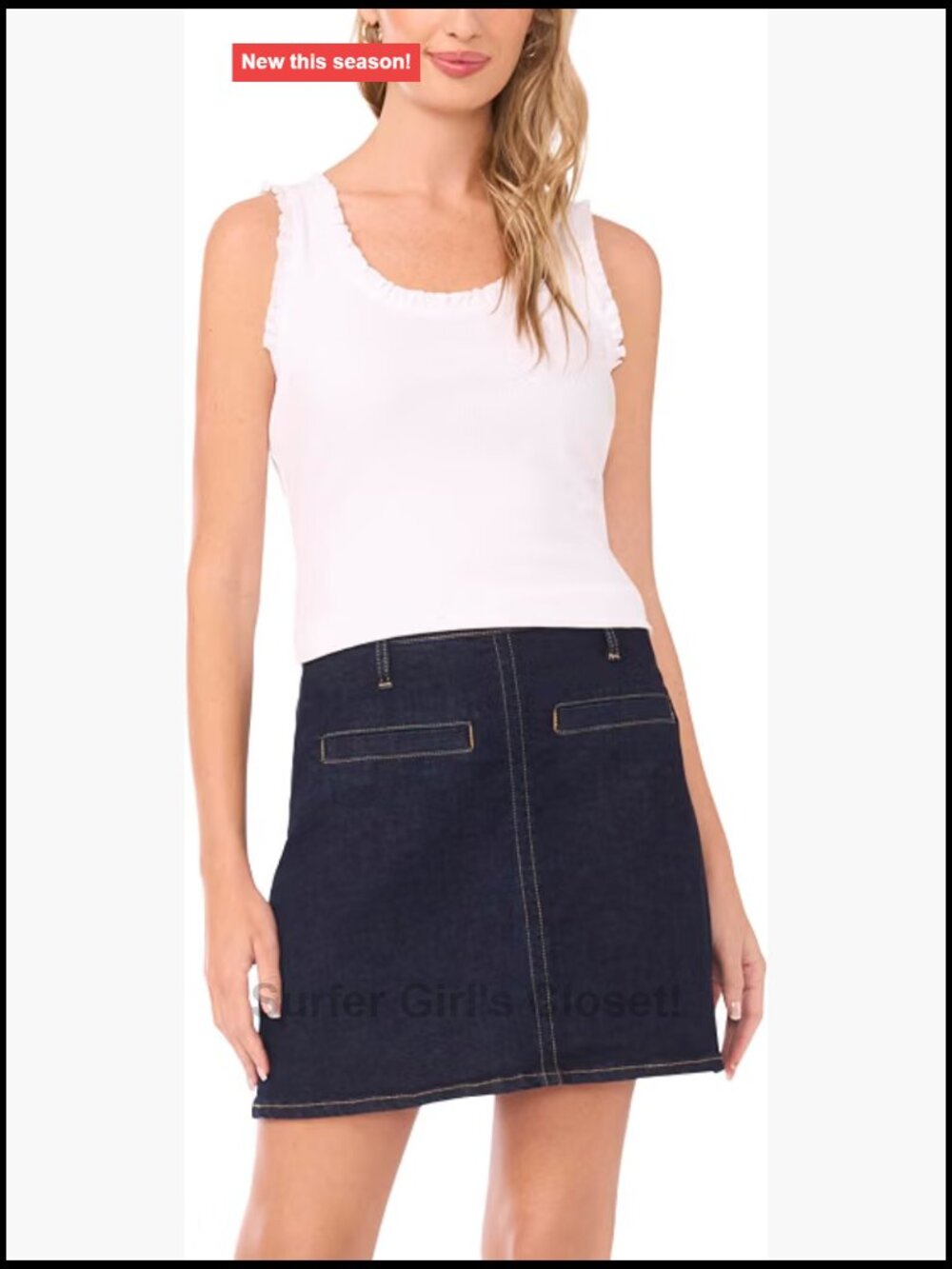 Vince Camuto Ruffle Rib Tank Top Stretch Cotton